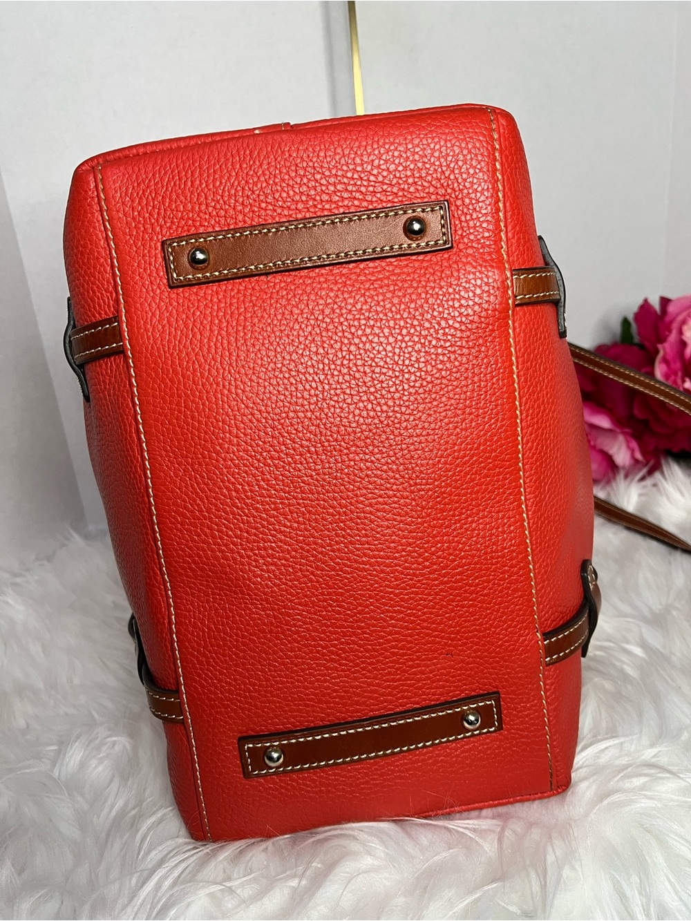 Dooney & Bourke Burnt Orange Pebbled Leather East/West Tote with Brown Trim - Picture 6 of 11